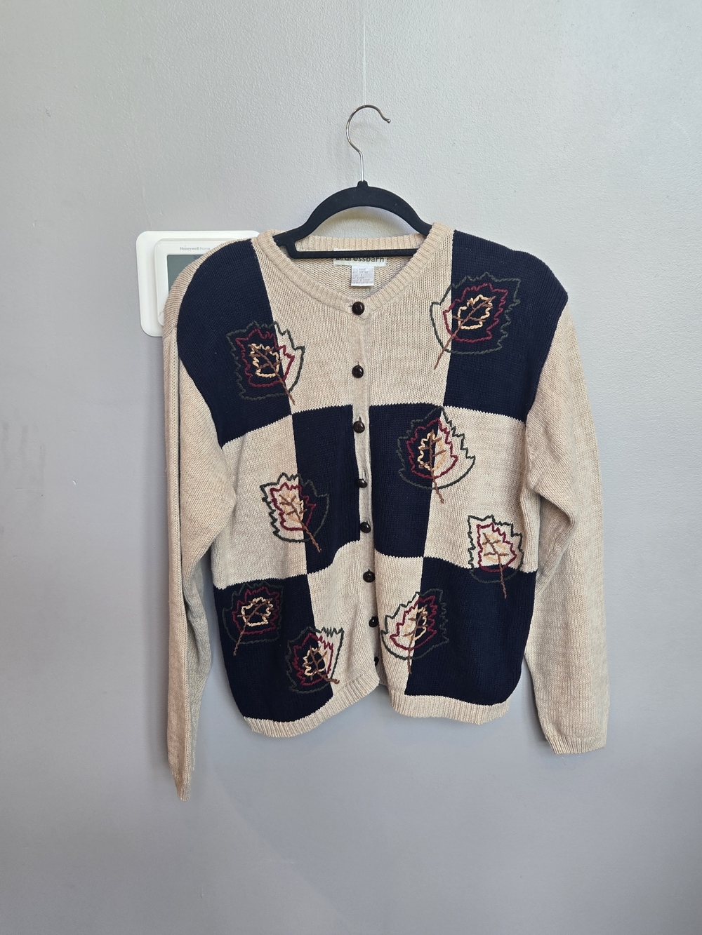Vintage 90 Dressbarn Autumn Leaf Cardigan Sweater Large Ramie Cotton Cottagecore